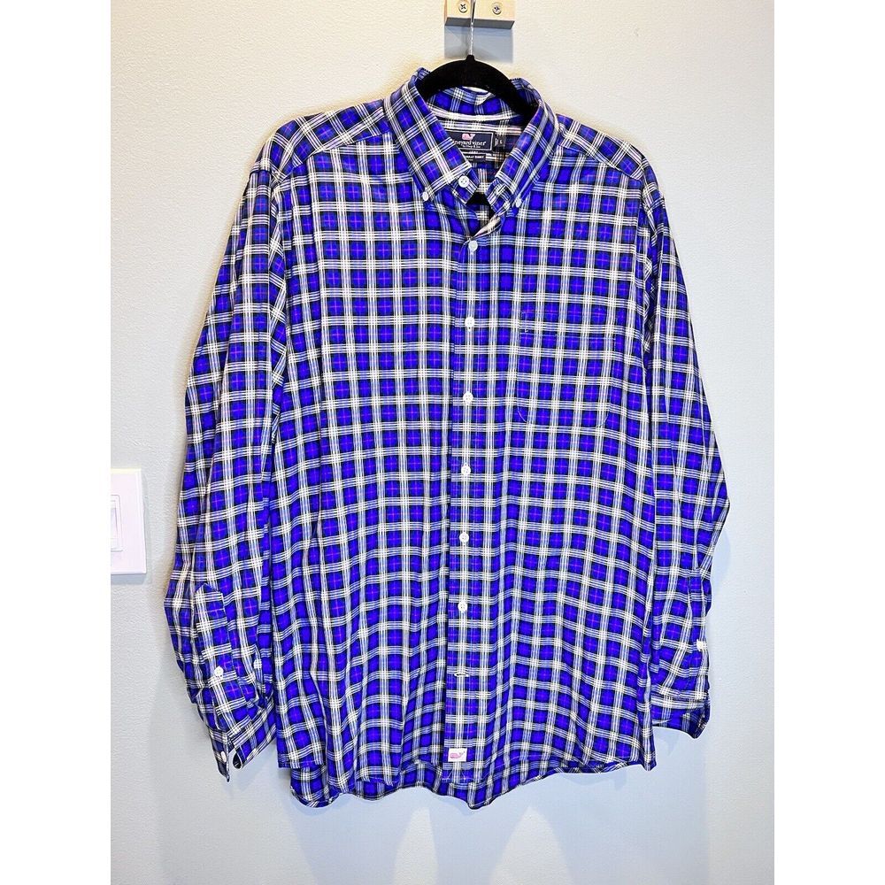 Vineyard Vines Men's L Blue Plaid Slim Fit Murray Shirt 100% Cotton Long‎ sleeve